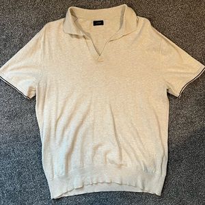 J Crew Mens Buttonless Open Collar Shirt Knit Cotton Beige Cream Oat Medium